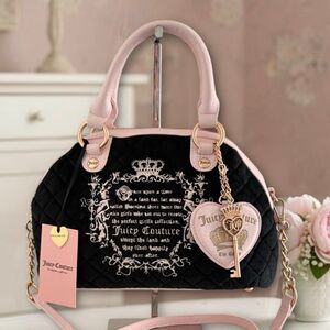 Juicy Couture Black & Pink Quilted Fairy Tale Satchel Handbag NWT